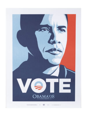 poster originale della campagna elettorale presidenziale del 2008 negli Stati Uniti, un ritratto di Barak Obama, disegnato da Shepherd Fairy